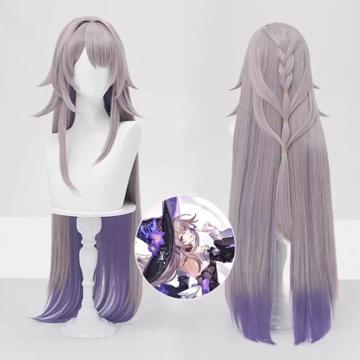 Lavender Herta Cosplay Wig – Long Straight Gradient Purple Hair - Wig and free wig cap / One Size