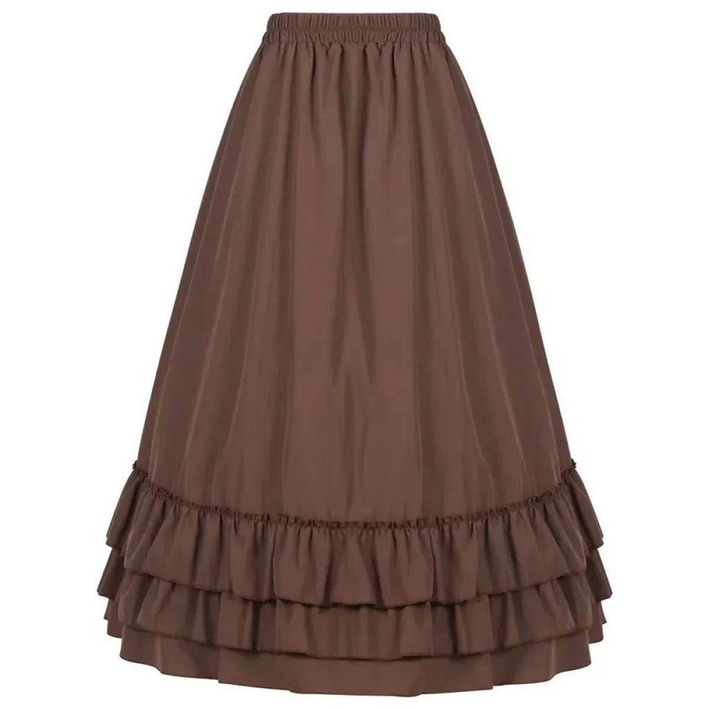Layered Steampunk Skirt – Victorian Ruffles Cosplay Gothic - Brown / L