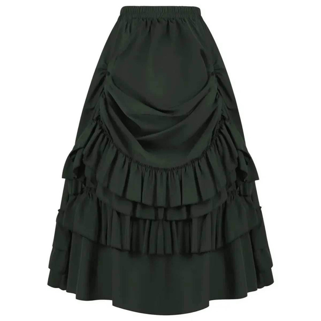 Layered Steampunk Skirt – Victorian Ruffles Cosplay Gothic - Dark Green / L