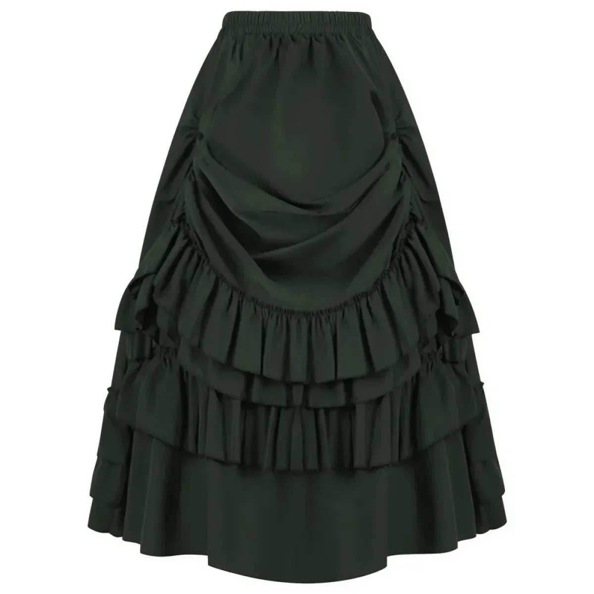 Layered Steampunk Skirt – Victorian Ruffles Cosplay Gothic - Dark Green / L