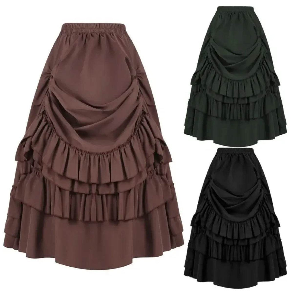 Layered Steampunk Skirt – Victorian Ruffles Cosplay Gothic - Brown / L