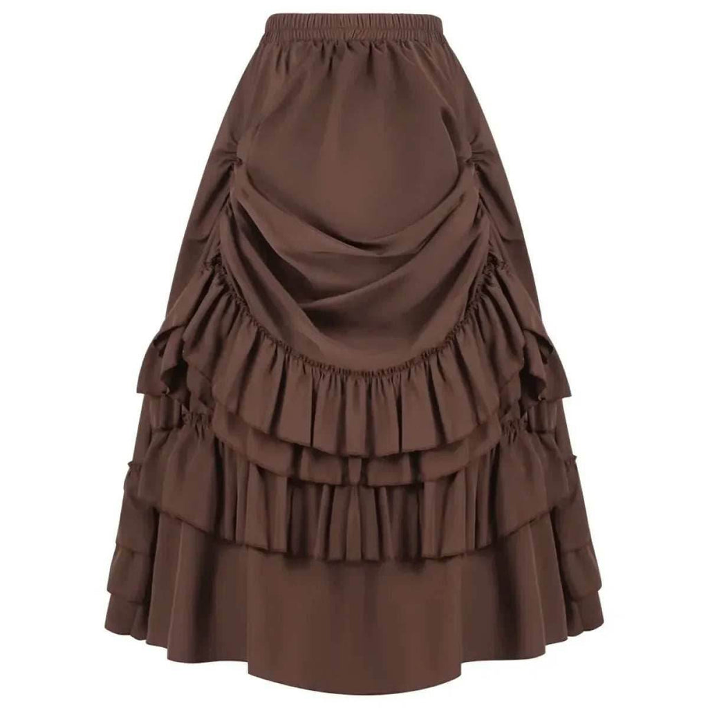 Layered Steampunk Skirt – Victorian Ruffles Cosplay Gothic - Brown / L