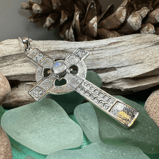 Gibrian Celtic Cross Necklace - 18 / Rainbow Moonstone