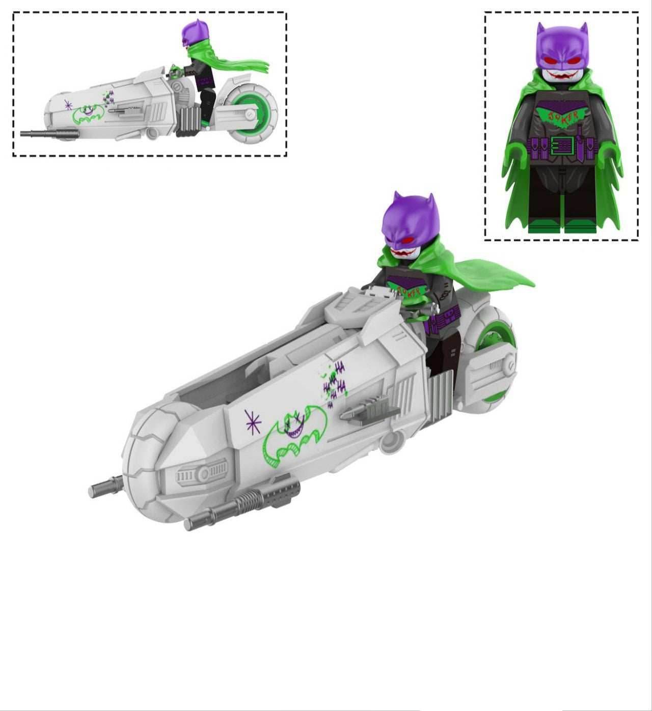 Joker Knight Custom Minifigure with Bat Bike – A Twisted Take on Gotham’s Hero! - 
