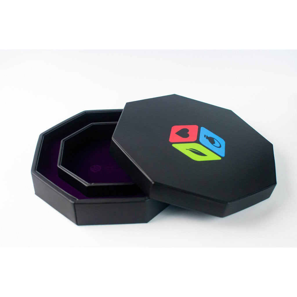 Leather Dice Vault With Lid, Storage for 5 Sets of Dice, and Staging Area (Red, Green, Blue, Purple) - Red