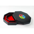 Leather Dice Vault With Lid, Storage for 5 Sets of Dice, and Staging Area (Red, Green, Blue, Purple) - Red