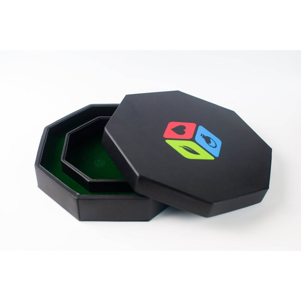 Leather Dice Vault With Lid, Storage for 5 Sets of Dice, and Staging Area (Red, Green, Blue, Purple) - Red