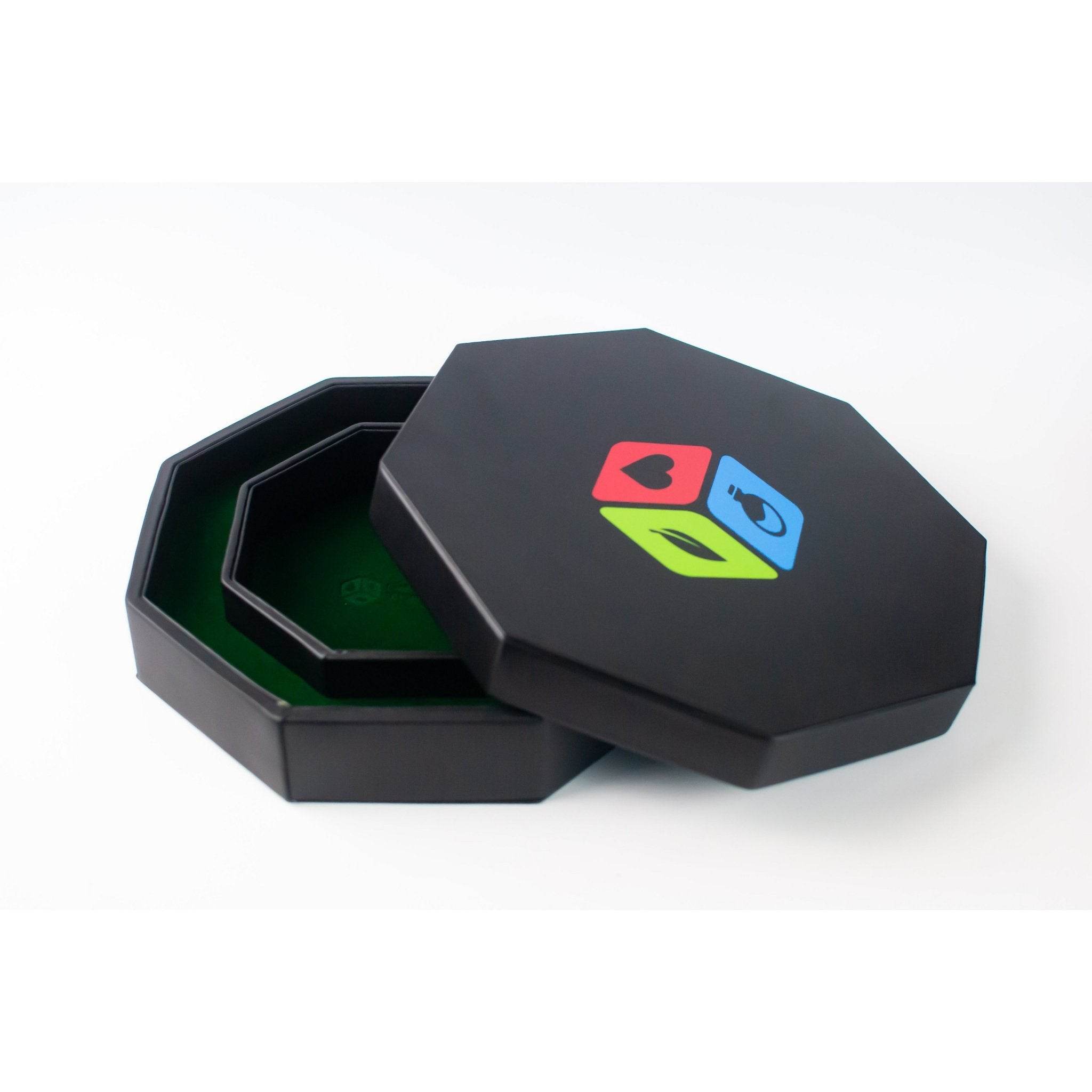 Leather Dice Vault With Lid, Storage for 5 Sets of Dice, and Staging Area (Red, Green, Blue, Purple) - Red