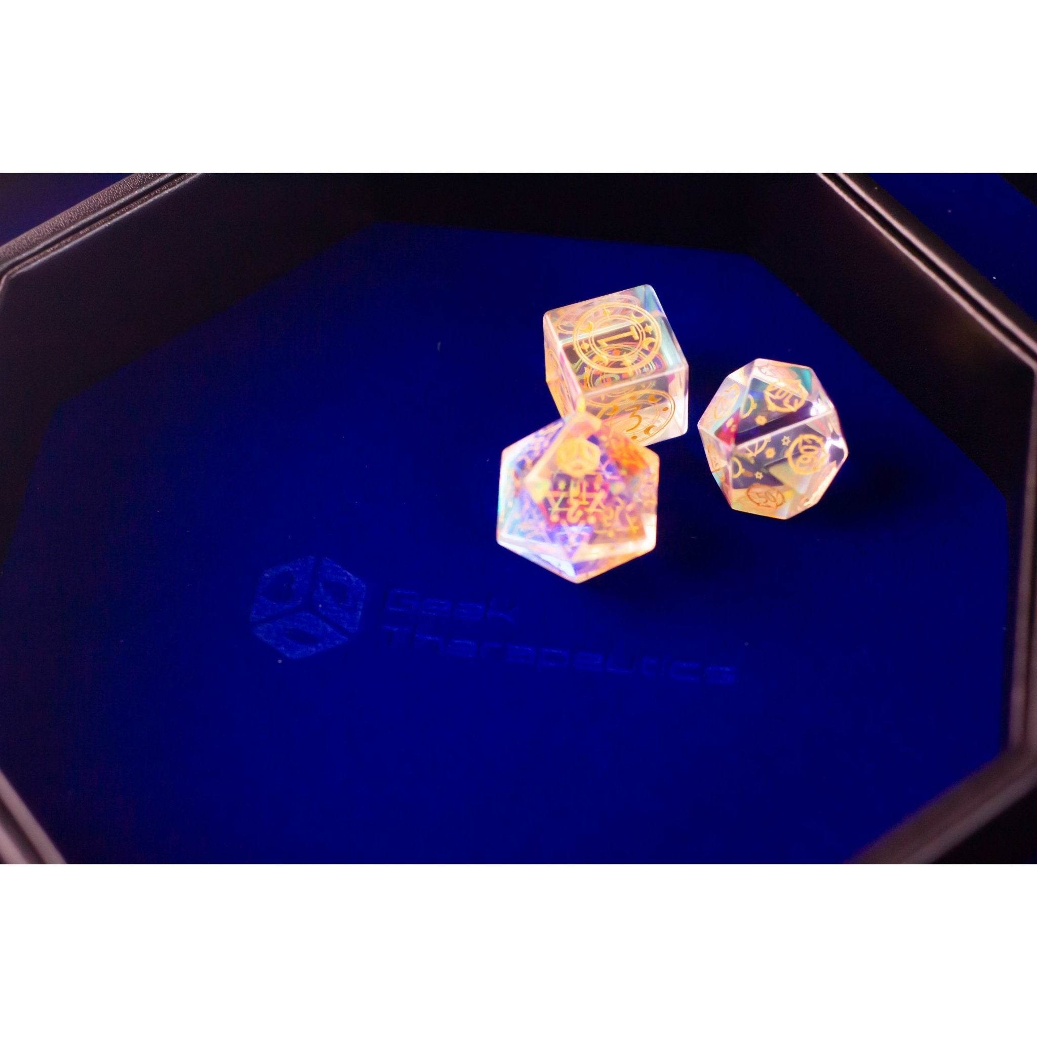 Leather Dice Vault With Lid, Storage for 5 Sets of Dice, and Staging Area (Red, Green, Blue, Purple) - Blue