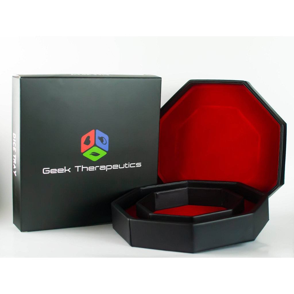 Leather Dice Vault With Lid, Storage for 5 Sets of Dice, and Staging Area (Red, Green, Blue, Purple) - Red