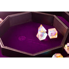 Leather Dice Vault With Lid, Storage for 5 Sets of Dice, and Staging Area (Red, Green, Blue, Purple) - Purple