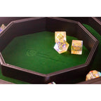 Leather Dice Vault With Lid, Storage for 5 Sets of Dice, and Staging Area (Red, Green, Blue, Purple) - Green