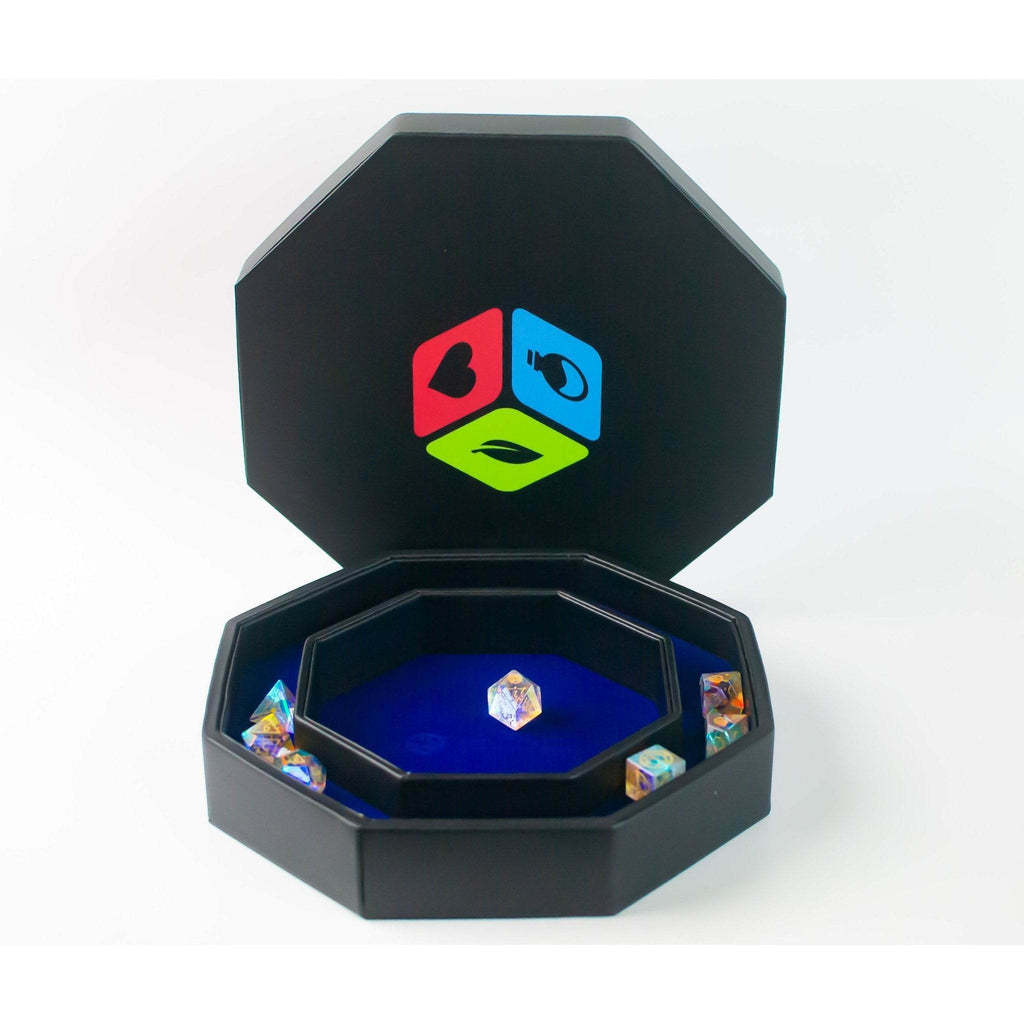 Leather Dice Vault With Lid, Storage for 5 Sets of Dice, and Staging Area (Red, Green, Blue, Purple) - Red