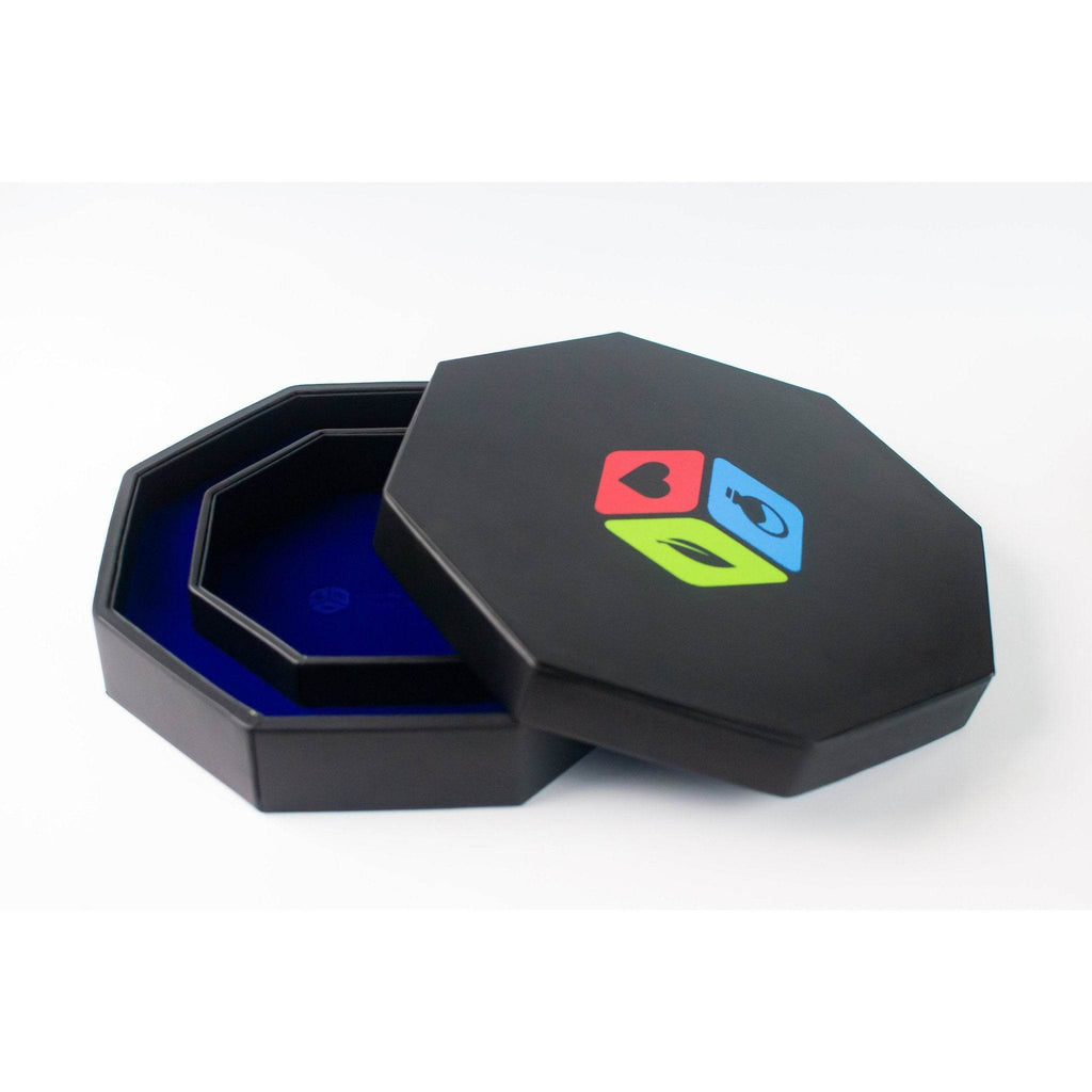 Leather Dice Vault With Lid, Storage for 5 Sets of Dice, and Staging Area (Red, Green, Blue, Purple) - Red