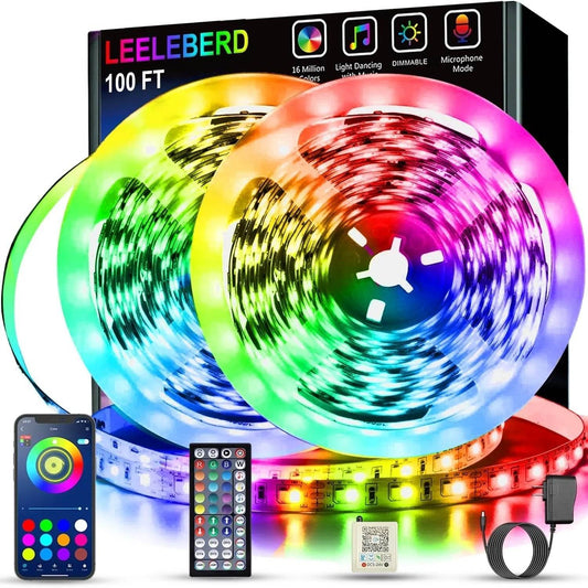 Led Lights for Bedroom 100 ft (2 Rolls of 50ft) Music Sync Color Changing RGB Led Strip Lights with Remote App Control Bluetooth Led Strip, Led Lights for Room Home Kitchen Decor Party - 65.6 FT