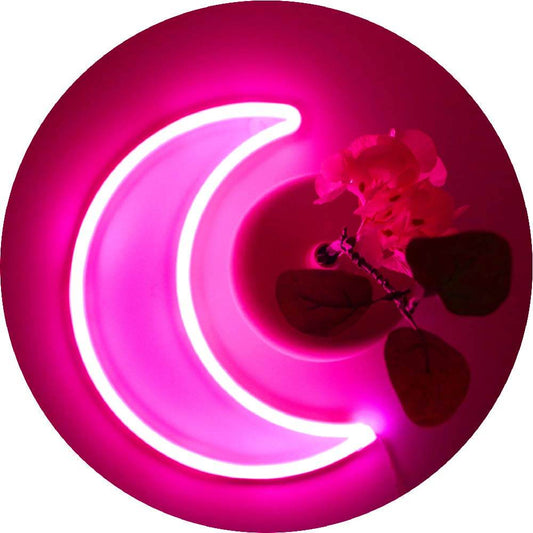 Pink Moon Neon Light - LED Night Light | Battery Powered & USB Glow Lamp - Red