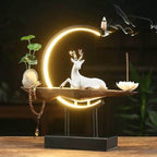 Lucky Deer LED Waterfall Backflow Incense Burner With Lotus - White