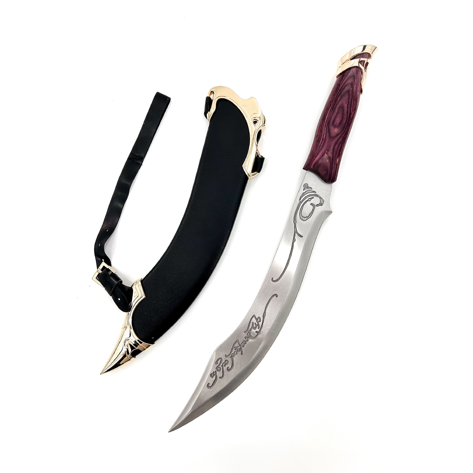 Legendary Elven Rune Stainless Steel Scimitar with plaque