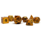 Legendary Gold 7 Piece Metal Dice Set - Black Signature Font - Role-Players
