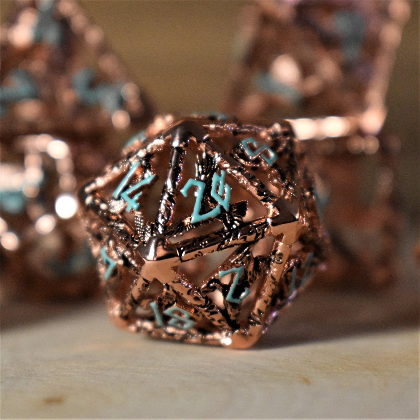 Legends of Valhalla - Copper and Blue Hollow Metal Dice Set