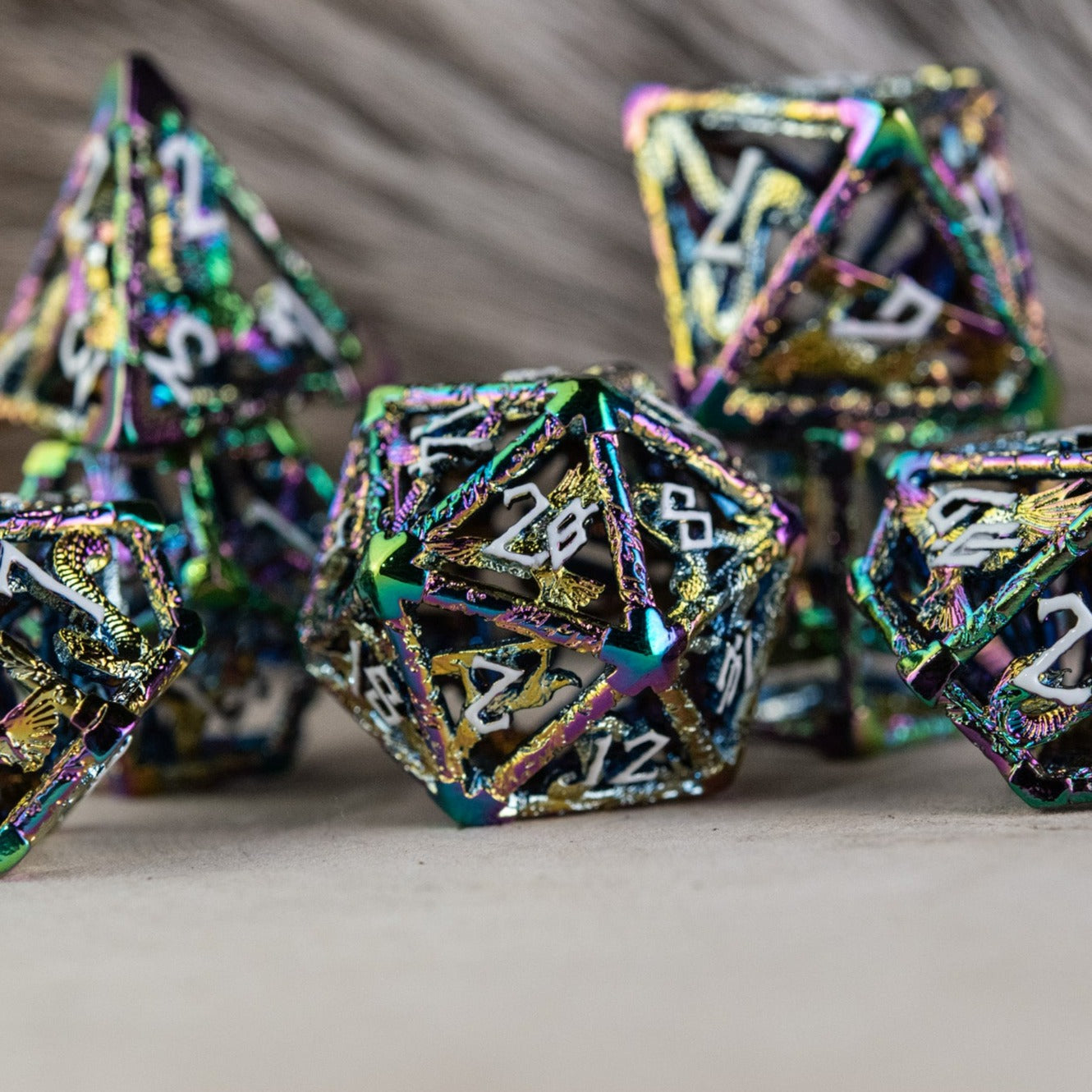 Legends of Valhalla - Iridescent and White Hollow Metal Dice Set