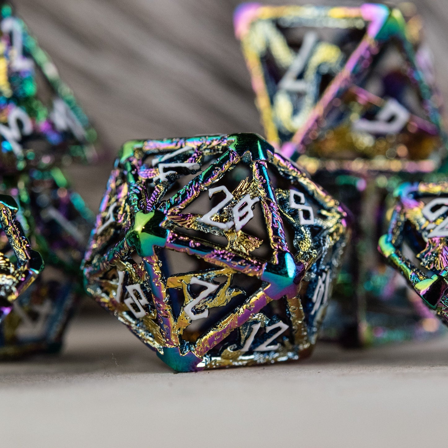 Legends of Valhalla - Iridescent and White Hollow Metal Dice Set