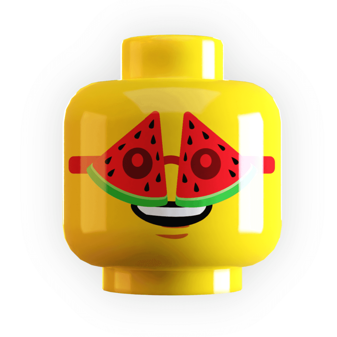 Watermelon Glasses on Minifig Head made using LEGO part - Yellow Flesh