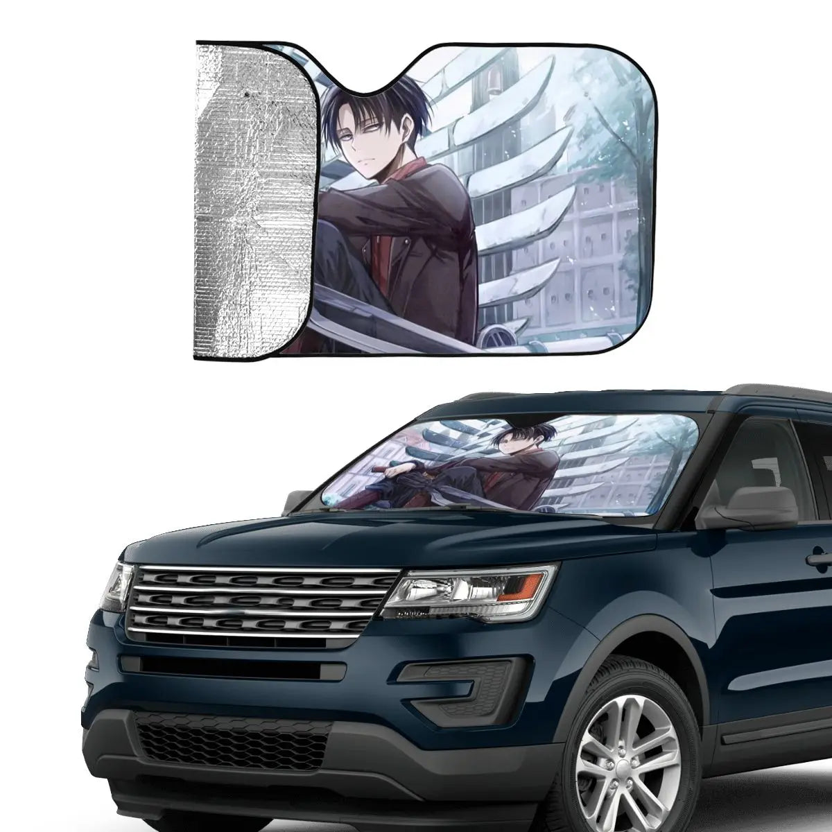 Levi Funny Windshield Sunshade 70x130cm Attack On Titan Shingeki No Kyojin Aluminium Foil Car Sunshade Blinds