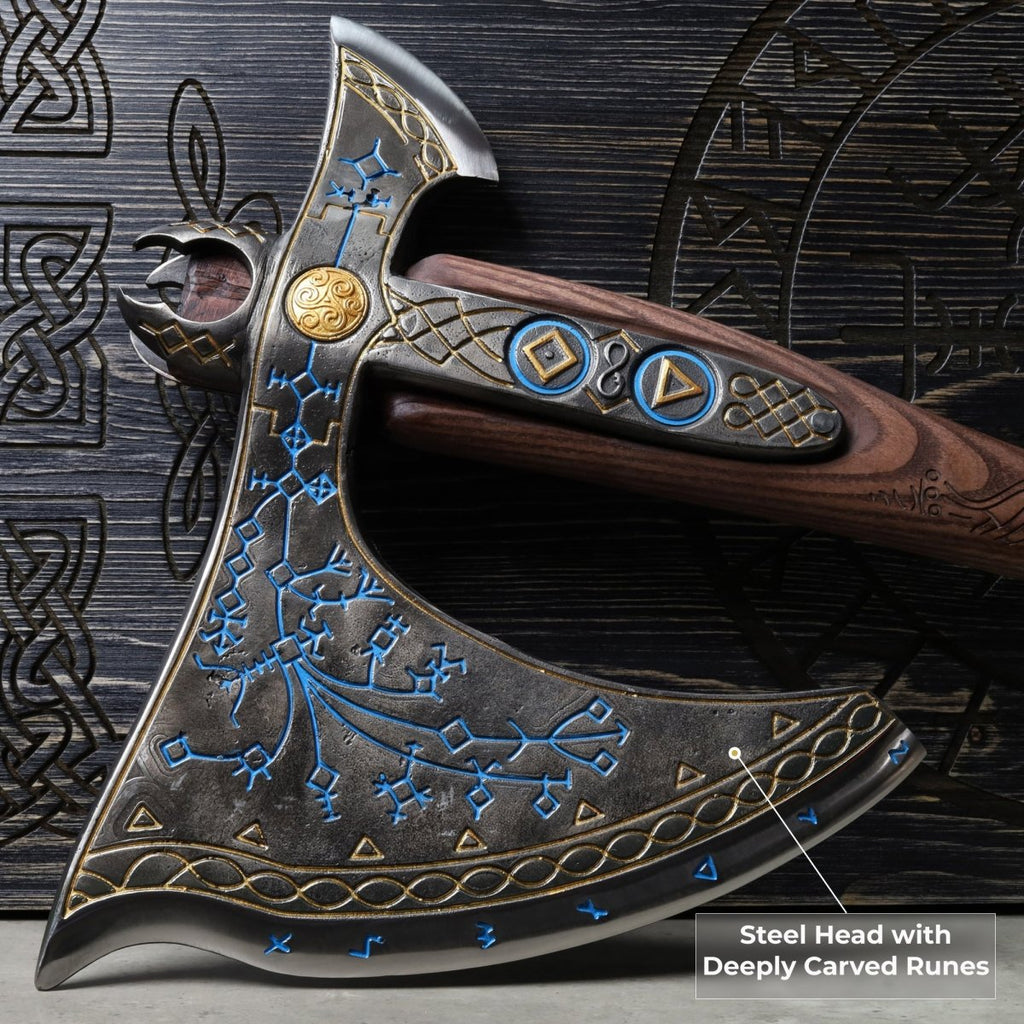 Leviathan Kratos axe with carved handle 35.8"