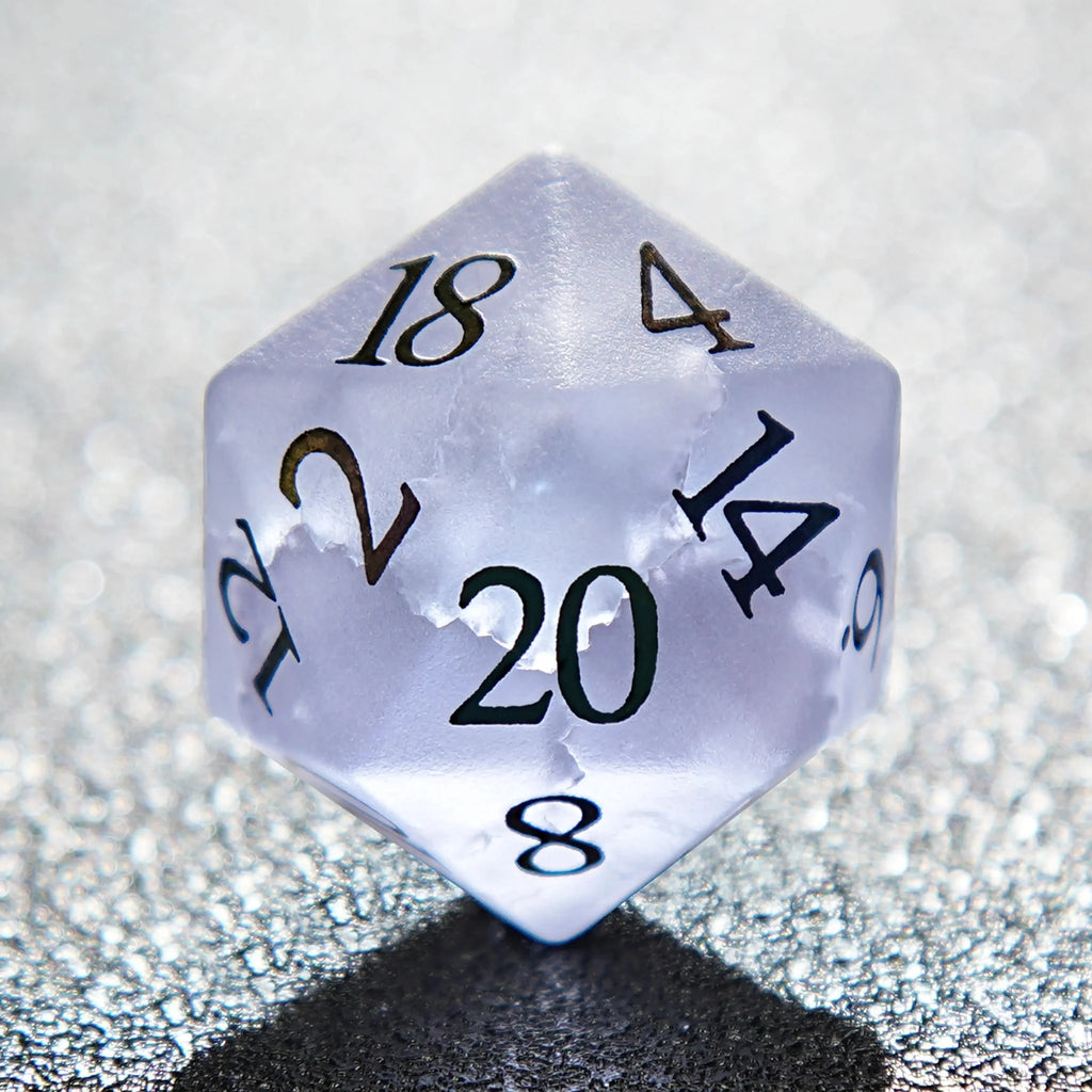 Light Purple Frosted Crystal DND Dice Set + Colorful Numbers