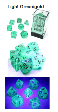 Borealis Light Green /gold 7-Dice / 16mm / 12mm Luminary - 7-Dice