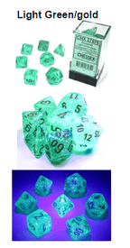 Borealis Light Green /gold 7-Dice / 16mm / 12mm Luminary - 7-Dice