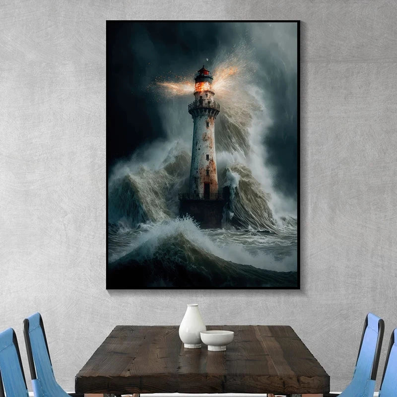 Lighthouse Oil Painting Poster Canvas Printing Decoration Painting Waves Lighthouse Wall Art Decor picture house room Art Decor