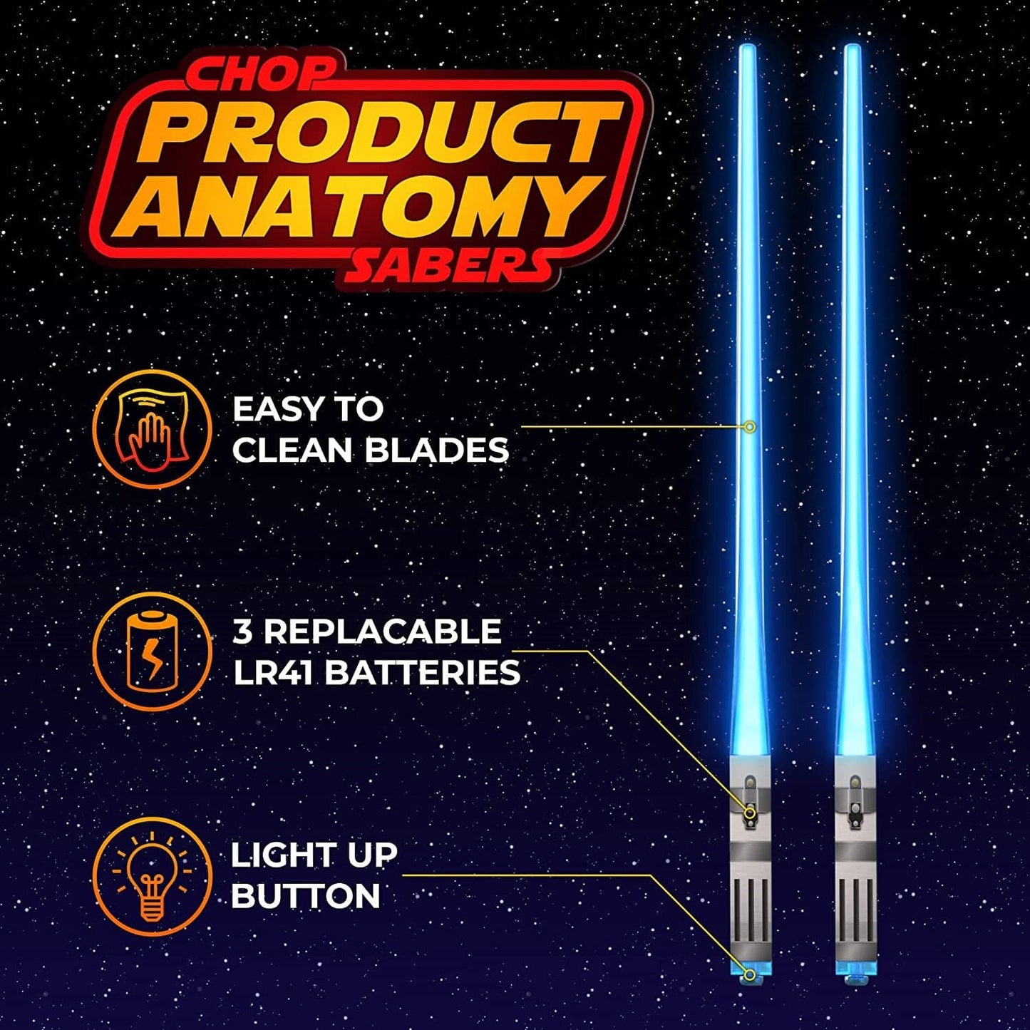 Lightsaber Chopsticks Light Up - LED Glowing Light Saber Star Wars Chop Sticks - Reusable Sushi Lightup Sabers Chopstick Set Of 1 Blue Pair