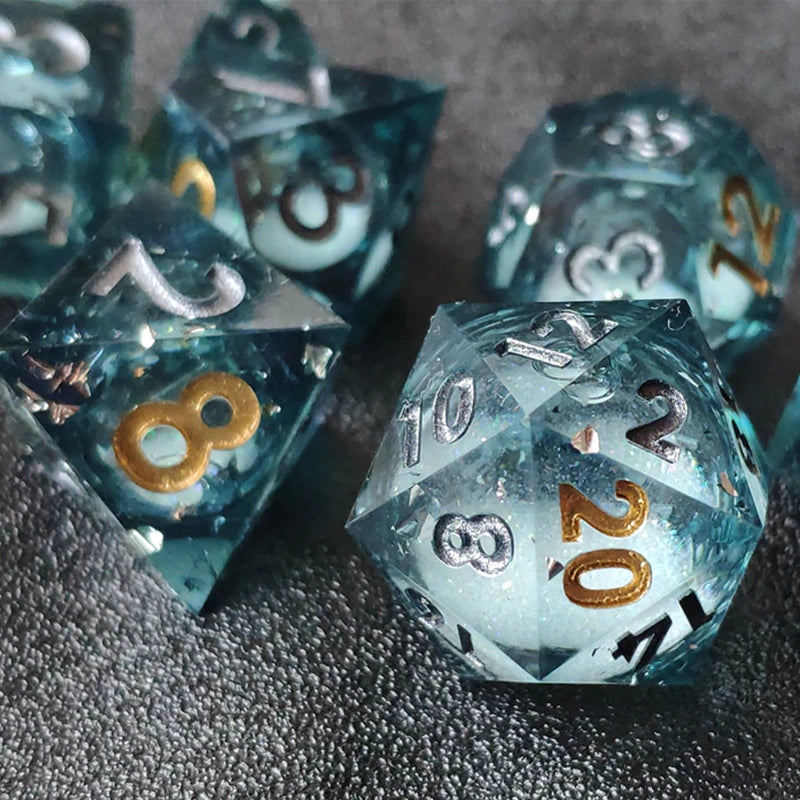 Liquid Core Dice Set with Sharp Edges