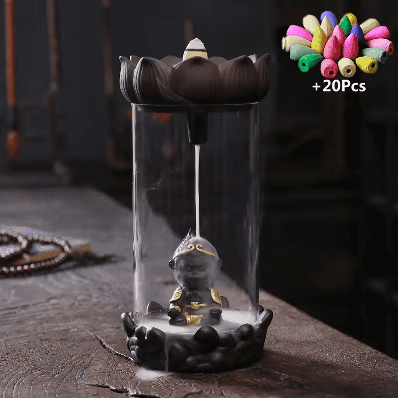 Glass Little Monk Backflow Incense Burner - Brown
