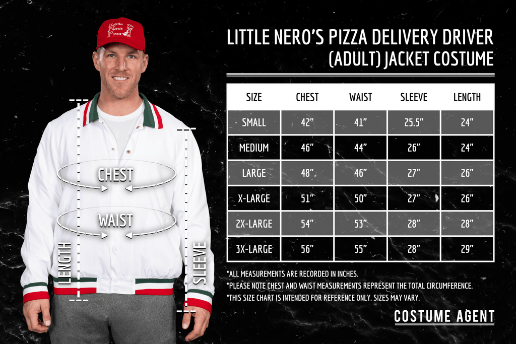Little Nero’s Pizza Delivery Driver Christmas Movie White Jacket and Red Hat Complete Cosplay Halloween Costume Set