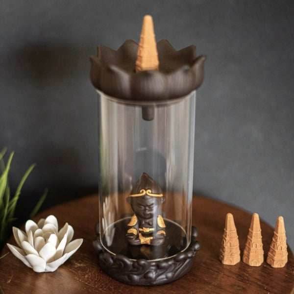 Glass Little Monk Backflow Incense Burner - Brown