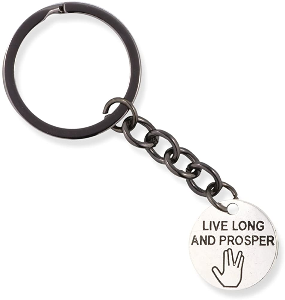 Live Long and Prosper Text Charm Keychain a Star Trek Keychain Makes Great Star Trek Gifts and Star Trek Merchandise of Famous Dr Spock Saying is Great StarTrek Gifts and Star Trek