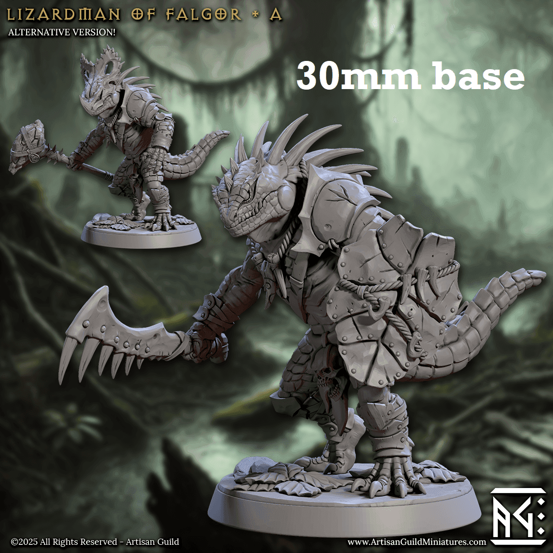 Lizardman of Falgor: Sculpt A (Male Lizardfolk Warrior) - No Helmet / Shield / Tooth Falchion