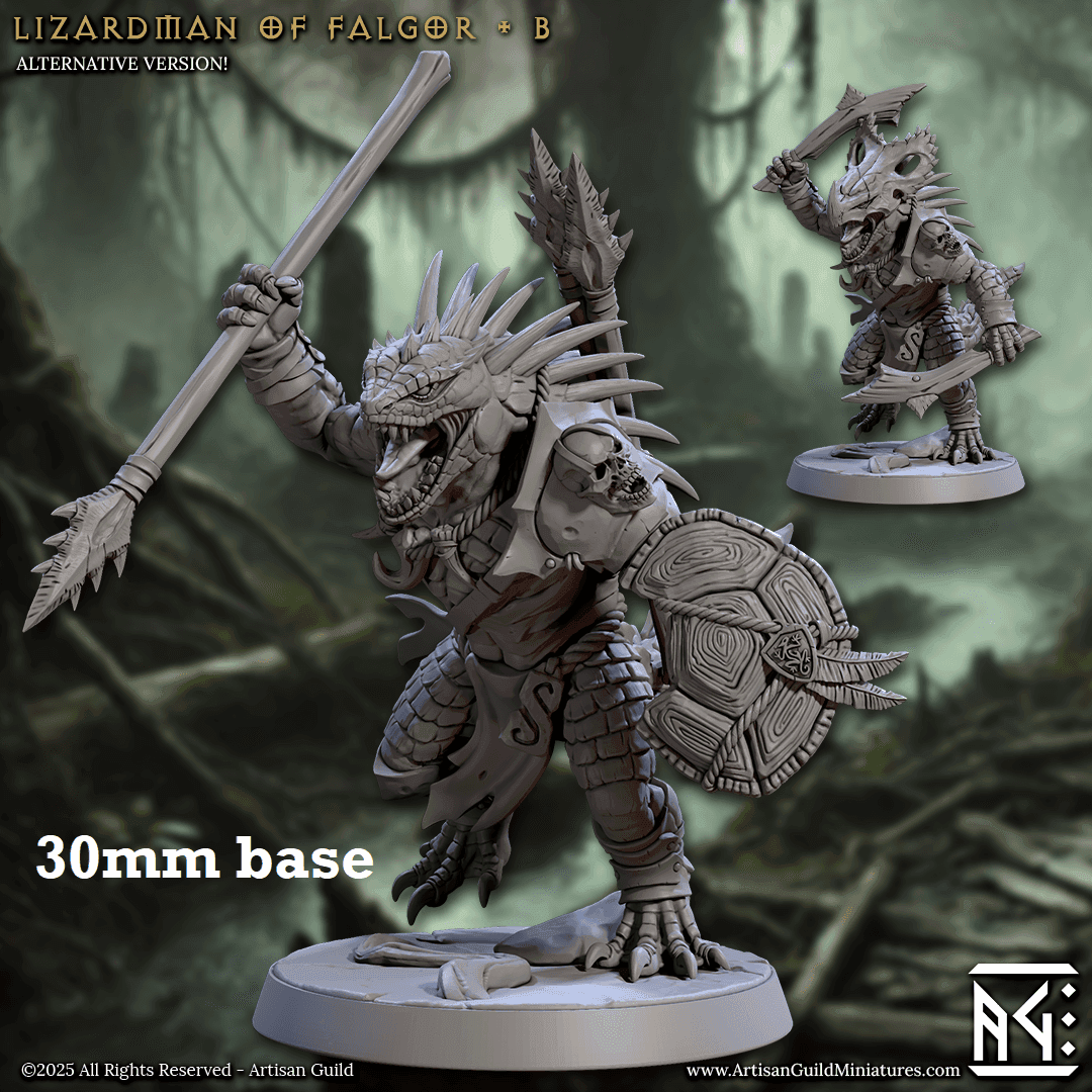 Lizardman of Falgor: Sculpt B (Male Lizardfolk Warrior) - No Helmet / Buckler / Javelin (with Javelin Quiver on Back)
