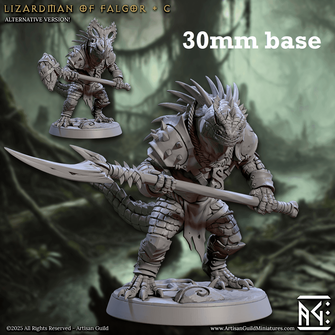 Lizardman of Falgor: Sculpt C (Male Lizardfolk Warrior) - No Helmet / Spear