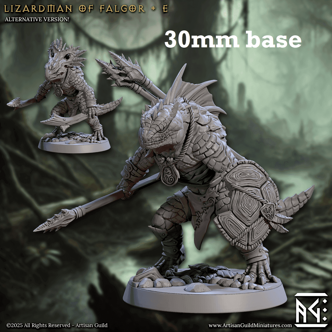 Lizardman of Falgor: Sculpt E (Male Lizardfolk Warrior) - No Helmet / Buckler / Javelin (with Javelin Quiver on Back)