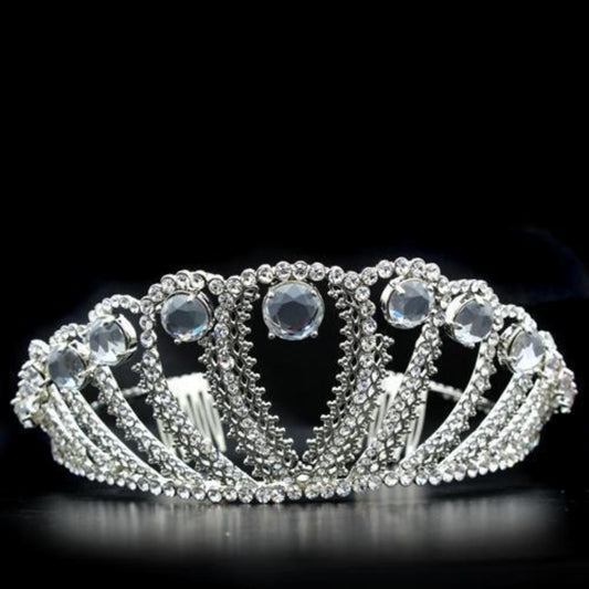 LO2108 - Imitation Rhodium Brass Tiaras & Hair Clip with Top Grade Crystal in Clear