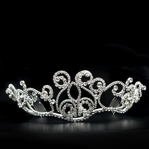 LO2113 - Imitation Rhodium Brass Tiaras & Hair Clip with Top Grade Crystal in Clear