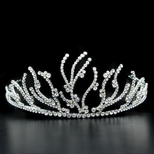 LO2117 - Imitation Rhodium Brass Tiaras & Hair Clip with Top Grade Crystal in Clear