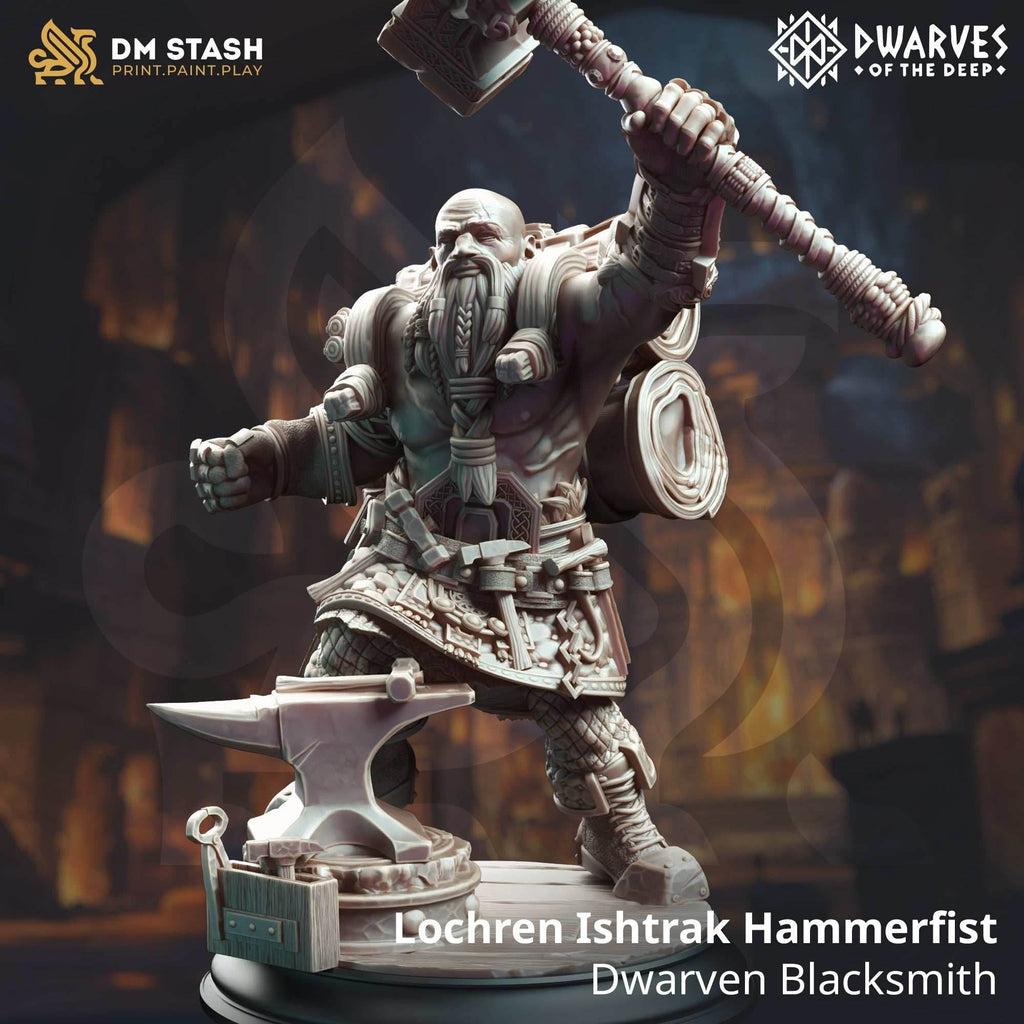 Lochren Ishtrak Hammerfist, Dwarven Blacksmith (Male Dwarf Barbarian) - 32mm Scale