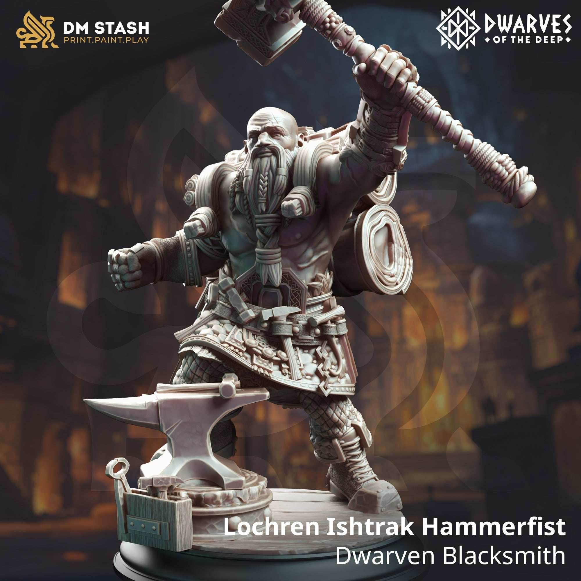 Lochren Ishtrak Hammerfist, Dwarven Blacksmith (Male Dwarf Barbarian) - 32mm Scale