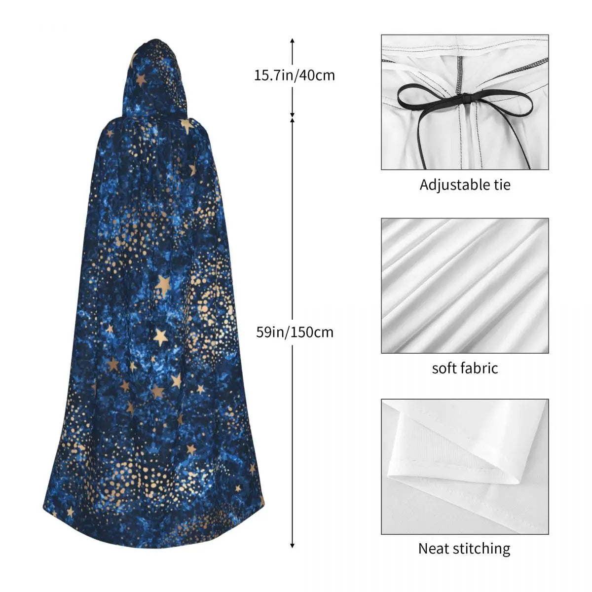 Long Cape Cloak Gold Nebula Constellations And Stars Hooded Cloak Coat Autumn Hoodies