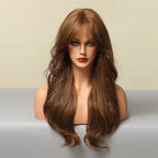 Long Honey Brown Synthetic Wigs with Side Bangs Natural Wave Wigs for Afro American Women Heat Resistant Cosplay Party Daily Use Wigs For Black Women Cosplay Wigs For Women